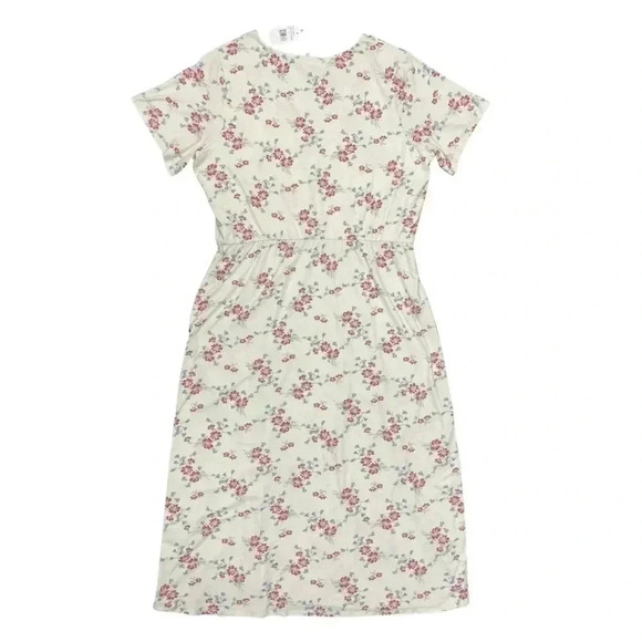 WAYF Alexa Short Sleeve Front Slit Midi Dress Ivory Whisper Pink Floral 1X NWT - Picture 3 of 14